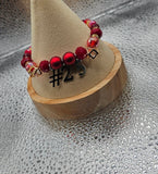 Red Themed Number Charm Stretch Bracelet
