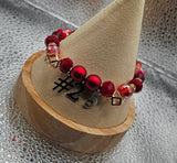 Red Themed Number Charm Stretch Bracelet