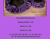 Children/Adult S-XL Reversible Satin Bonnet(Specify Size and Color(s) at Cart)